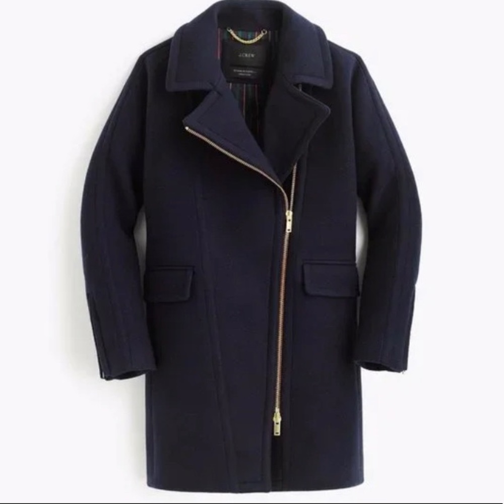 NELLO GORI J. crew wool, silk lined zip peacoat size 12 in Navy!